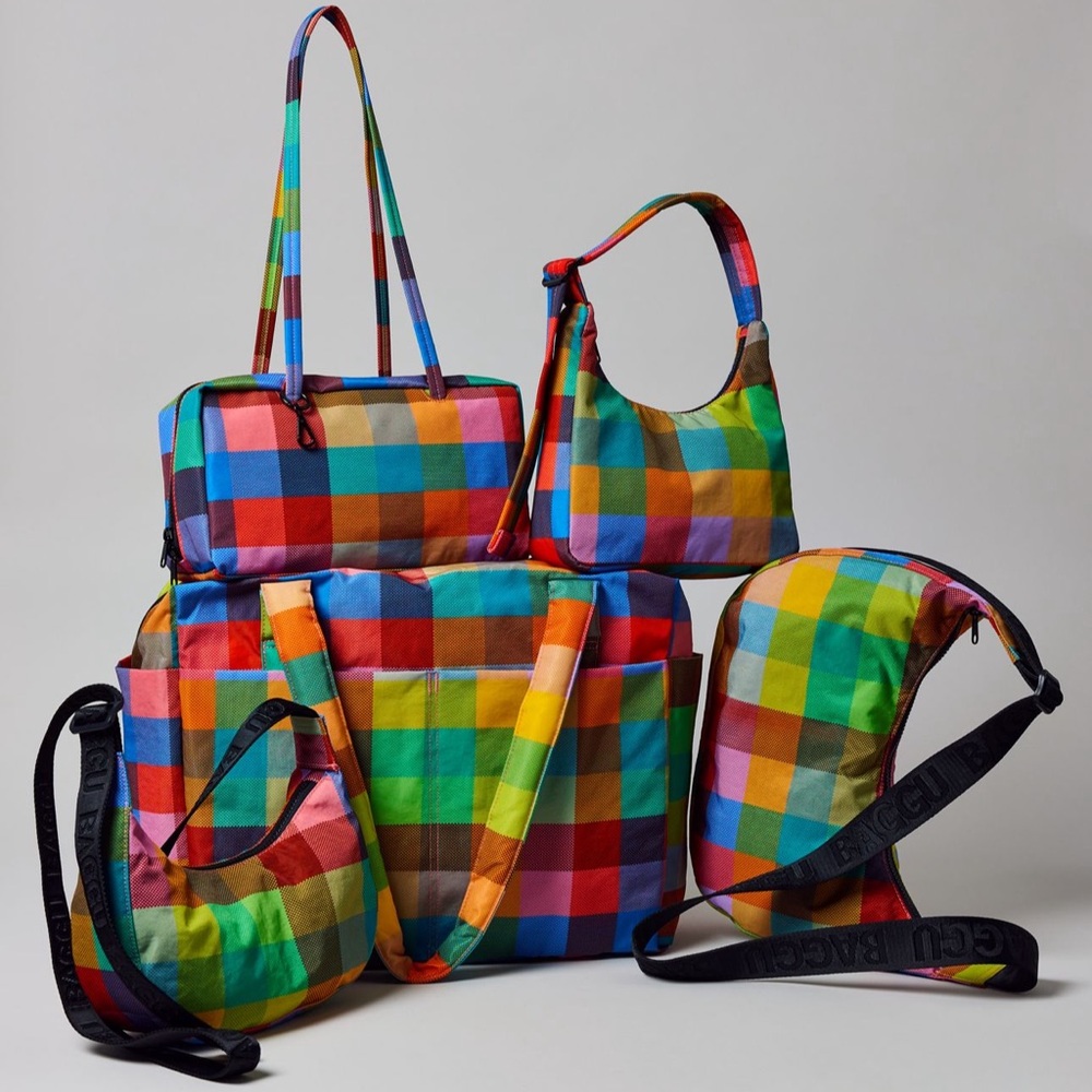 BAGGU Madras Nylon Bowler Bag